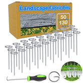 Teegroow landscape stakes 50-pack ready for garden setup and weed barrier anchoring.