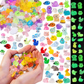 Teenzee 130 pcs mini resin animals; diverse figures for playful shelves and craft displays.