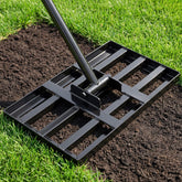 Tegarbed lawn leveling rake head for precise soil smoothing.