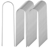Telooco 150-pack U-shaped drip stakes secure irrigation lines in gardens.