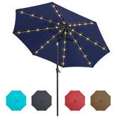 Tempera 9ft patio LED umbrella lights-on for warm evening ambiance.