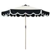 Tempera 9ft scalloped umbrella with fringe provides stylish outdoor shade.