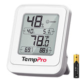 TempPro TP150 greenhouse thermometer display shows temperature and humidity at a glance