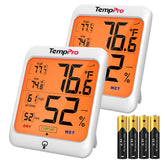 TempPro TP53 2-pack digital hygrometer display shows temperature and humidity clearly.