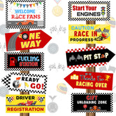 Tenare race car sign decor for outdoor party backdrop and photo moments.