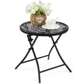 TeoKJ folding outdoor side table with flower cutouts, ideal for patio coffee