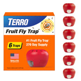 Terro fruit fly trap inside pack with visible catches for easy monitoring.