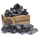 The Bincho Grill Binchotan charcoal 11 lbs packaging for premium grilling.