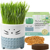 The Cat Ladies cat grass seed mix pack sprouting into bright green blades for indoor cats