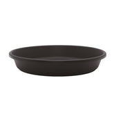 The HC Companies flower pot saucer in black, 12in, top view showing round design and stability for outdoor plants