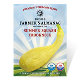 The Old Farmer's Almanac crookneck squash fruit on vine, ideal for fresh harvest and quick meals.