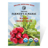 The Old Farmer's Almanac organic radish seeds Cherry Belle seed pack for home gardening.