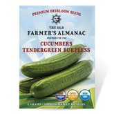 The Old Farmer's Almanac Tendergreen Burpless cucumber seeds packet for a fresh garden harvest