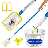 The Skimmie pool skimmer net with a 53-inch pole for easy debris removal.