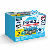 Thermacell E-ZoneGuard refill illustrating 20ft outdoor protection.