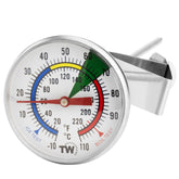 Thermometer World milk thermometer for steaming milk with a clear display and precise readings.