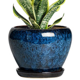 Thirtypot 6-inch plant pot with blue glaze and drainage hole, ideal for indoor plants.