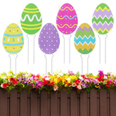 Thyle Easter eggs planter stake set with colorful designs for garden accents.