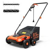 TIECTOWN 14-inch dethatcher with 11.5-gallon bag for easy debris collection.