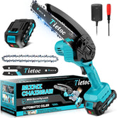 Tietoc mini chainsaw performing a 6in cut for quick pruning