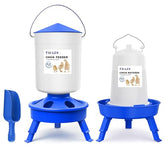 Tiflev chick feeder with adjustable-height legs for growing chicks, reduces spill