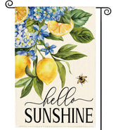 Tikeciti lemon hydrangea welcome flag, double-sided burlap, vibrant spring garden decor.