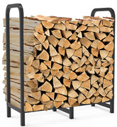 Tikimilor 2.8ft firewood rack front view with durable weatherproof steel.