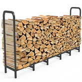 Tikimilor firewood rack stand enables organized wood storage for cozy indoor or outdoor fireplaces.