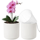 TineDew ceramic cachepot outer in white adds minimalist decor and surface protection.