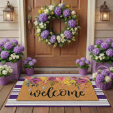 Tinideya welcome mat with butterflies and purple flowers to greet guests warmly.