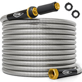 Titan Garden Hose 100ft with stainless steel outer shell resists rust and weather.