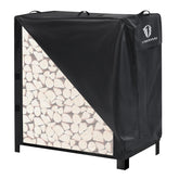 TitanCovers 4ft firewood cover side view with handles for quick setup.