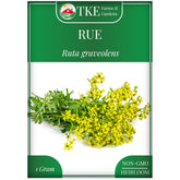 TKE Farms & Gardens Rue seeds packet close-up for easy planting