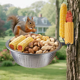 TKMSV Squirrel Feeder with 8.5-inch bowl in backyard, easy viewing and feeding.