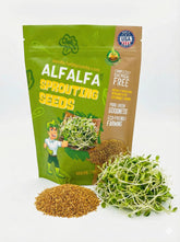 Todd's Seeds alfalfa sprouting seeds bag front, easy-start for home sprouts.
