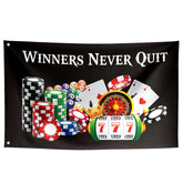 ToFlagify Winners Never Quit flag front view with vivid colors for dorm decor