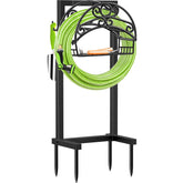 TomCare garden hose holder, assembled freestanding, showcasing sturdy stability for easy hose storage.