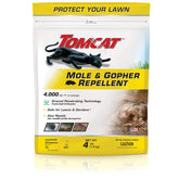 Tomcat Mole & Gopher Repellent Granules in bag protecting lawns with castor oil formula