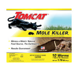 Tomcat Mole Killer strip packaging shows ready-to-use mole control solution.