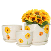 Ton Sin large sunflower ceramic pot, close-up of handcrafted glaze for indoor plants.