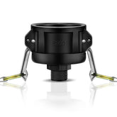 Tondiamo 2-inch camlock to 3-4-inch hose adapter for IBC totes enables quick water transfer.