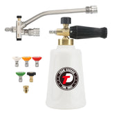 Tool Daily foam cannon dual connector demonstrating uninterrupted water flow for efficient cleaning