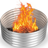 Toolterritary 48-inch fire pit ring ready for outdoor use, offering wind protection and efficient heat gathering.