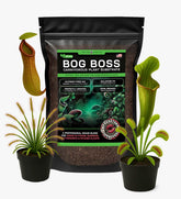 Top Tier Genetics Bog Boss soil blend packaging shown, ideal for nutrient-free carnivorous plant care.