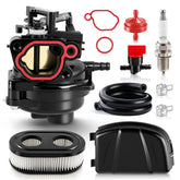 Topkidame 799584 carburetor kit packaging photo showing complete parts for easy lawn mower repair.