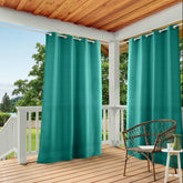 Town & Country Basics Cabana teal curtain panel with grommet top for indoor and outdoor use.