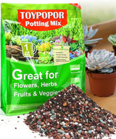TOYPOPOR succulent soil bag front shows ready-to-use mix for drought-tolerant plants.