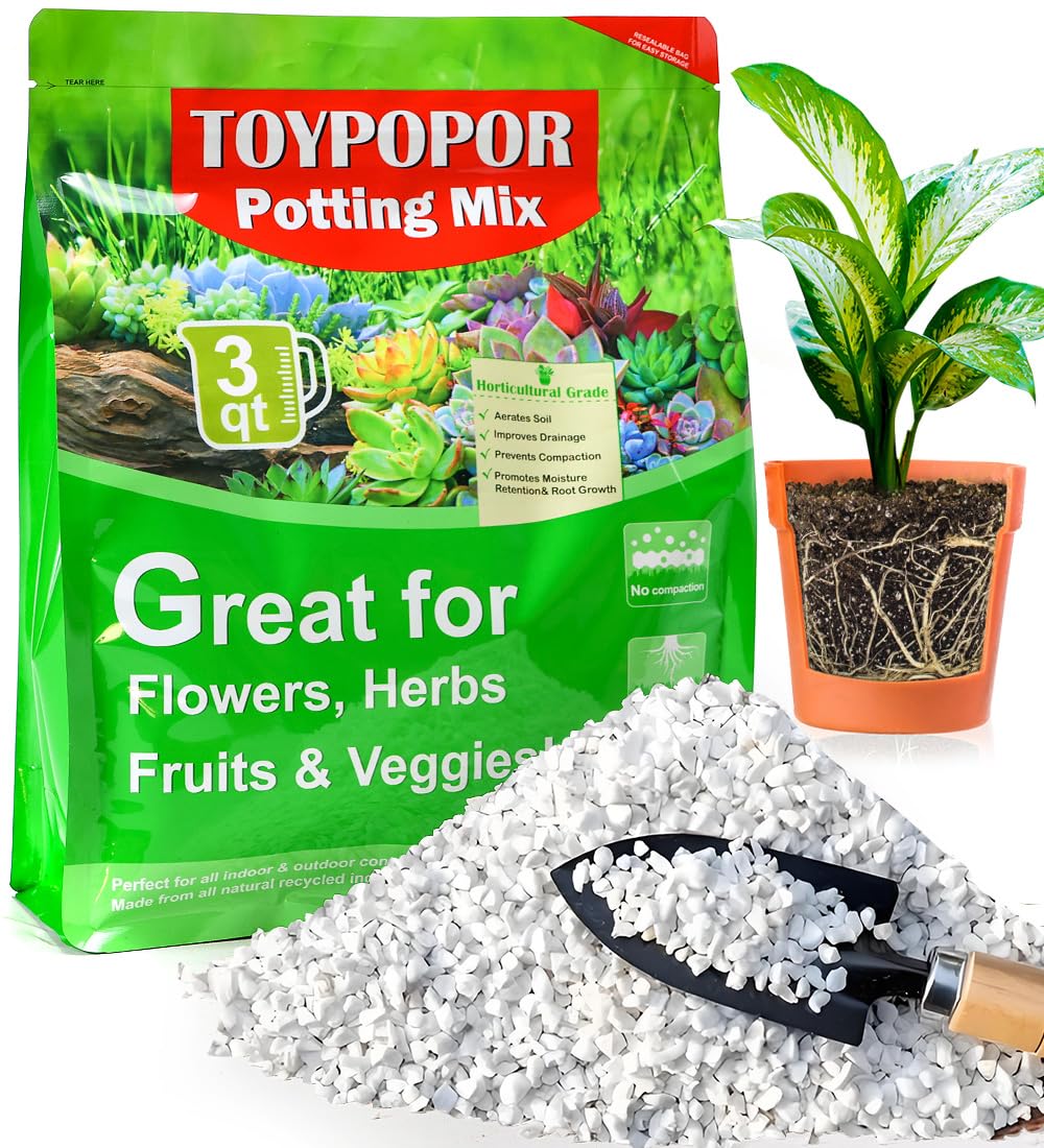 TOYPOPOR Perlite 3qt garden scene enhances drainage and airflow for thriving plants.