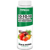 TPS NUTRIENTS 10-10-10 vegetable fertilizer bottle pour for easy garden feeding.