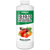 TPS NUTRIENTS 10-10-10 vegetable fertilizer bottle delivers balanced nutrition for steady growth.